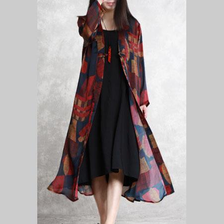 Natural red print cardigan For Women side open two pieces loose summer Dresses - Omychic