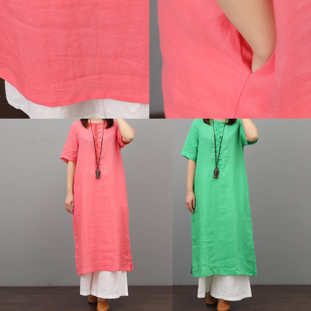 Natural side open linen Robes Cotton rose Dress summer - Omychic