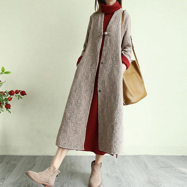 Natural thick Plus Size jacquard coats women khaki baggy coats - Omychic