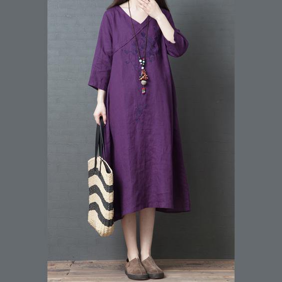 Natural v neck cotton Tunics Fashion Ideas purple Maxi Dresses summer - Omychic