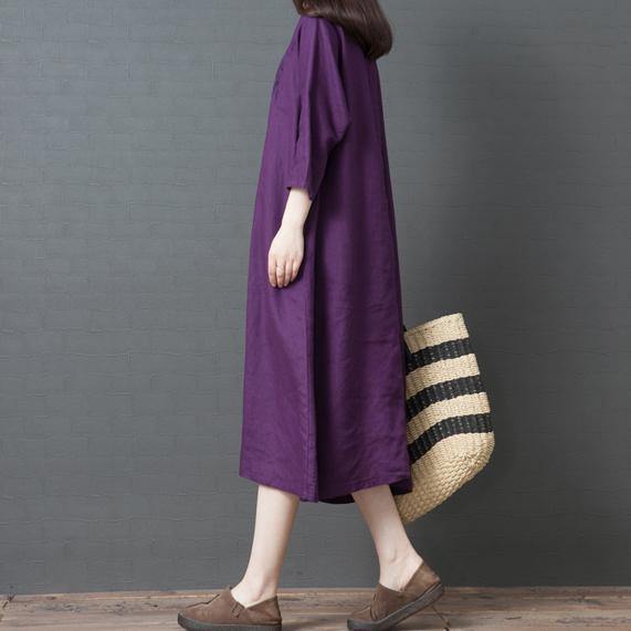 Natural v neck cotton Tunics Fashion Ideas purple Maxi Dresses summer - Omychic