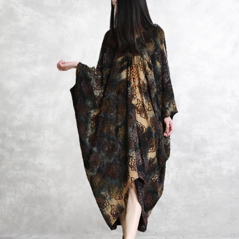 Natural v neck cotton clothes Metropolitan Museum design chocolate prints Art Dress summer - Omychic