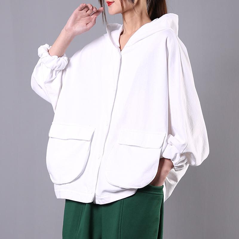 Natural White Cotton Box Top Hooded Batwing Sleeve Daily Spring Top  ( Limited Stock) - Omychic
