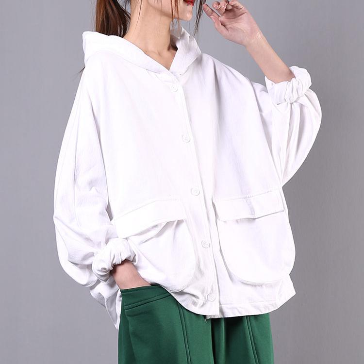 Natural White Cotton Box Top Hooded Batwing Sleeve Daily Spring Top  ( Limited Stock) - Omychic