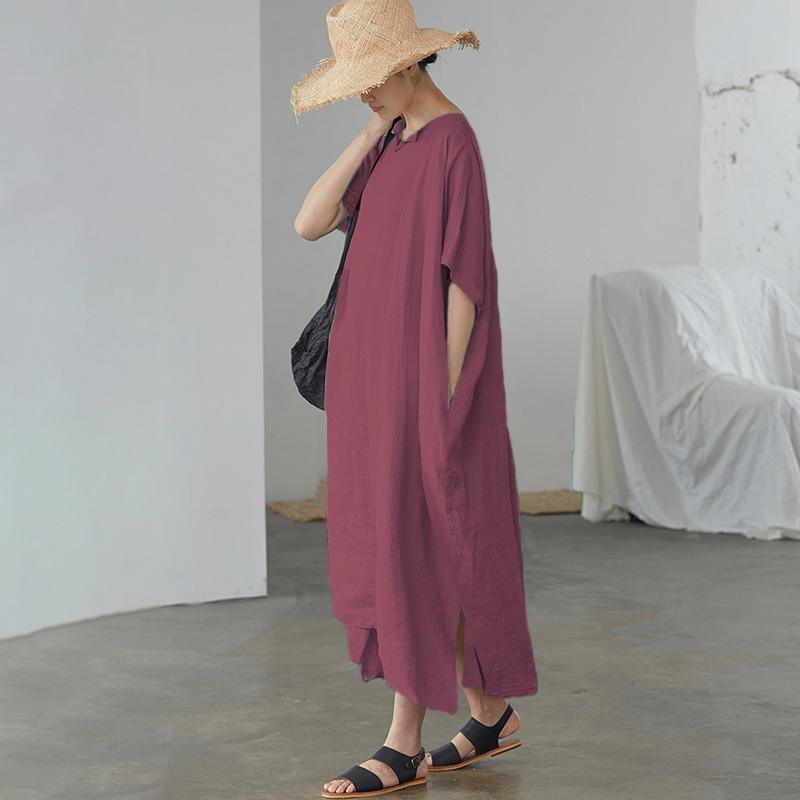 Ultra-Loose Pure Color Graceful Linen Dress - Omychic