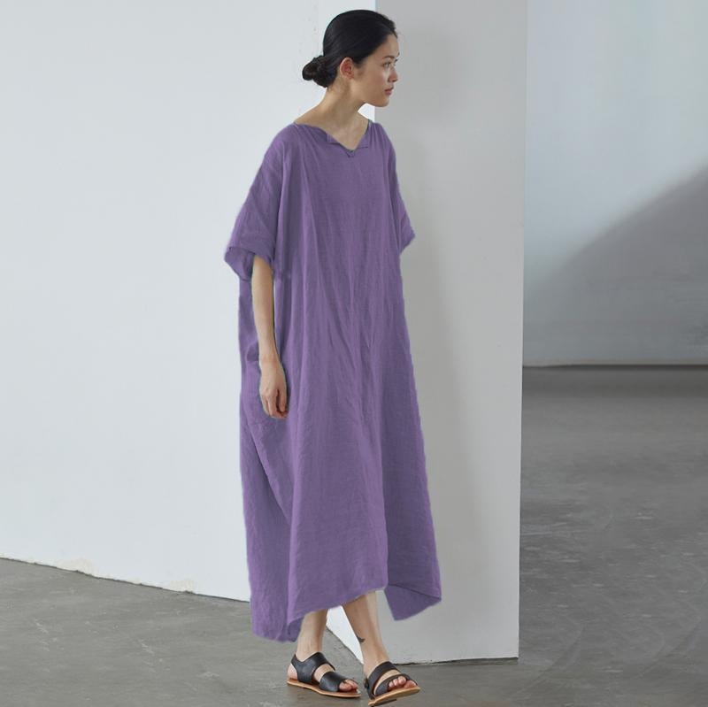 Ultra-Loose Pure Color Graceful Linen Dress - Omychic