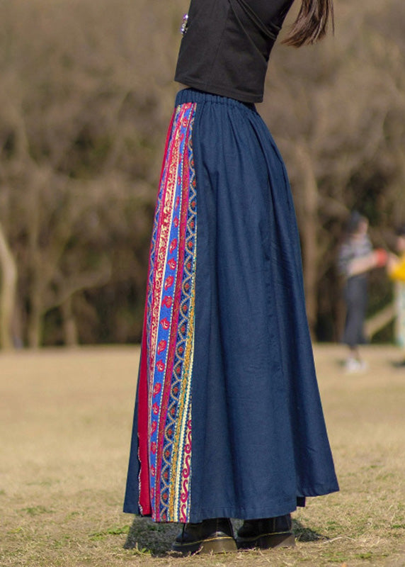 Navy Blue Print A Line Skirt Summer