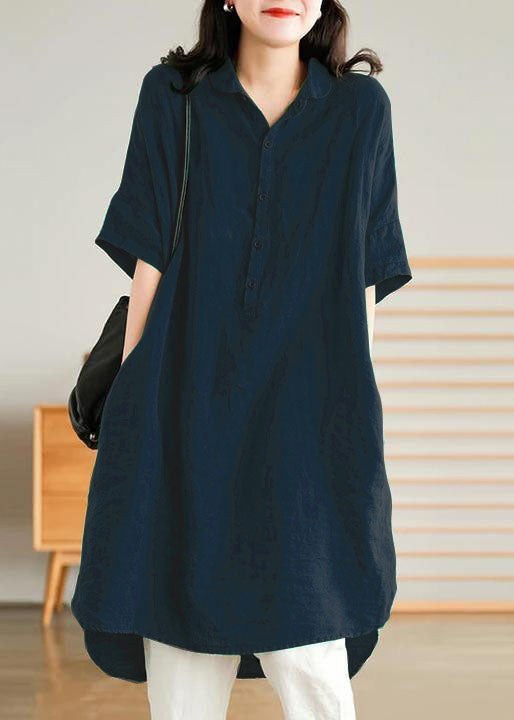 Jade blue-snowflake Linen Women Casual Linen Shirt Dress