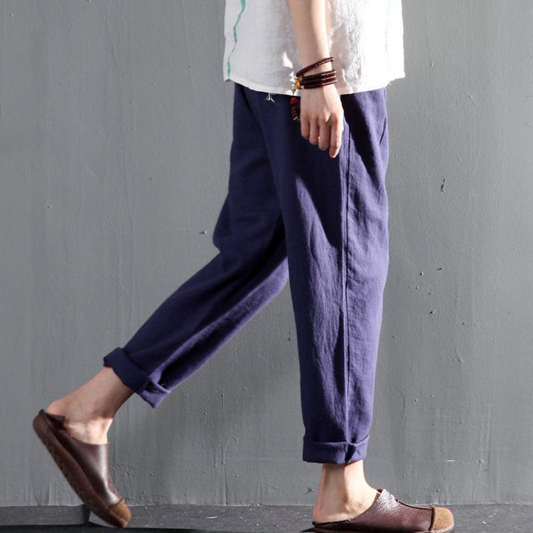 Navy Linen casual pants summer linen pants spring women pants - Omychic