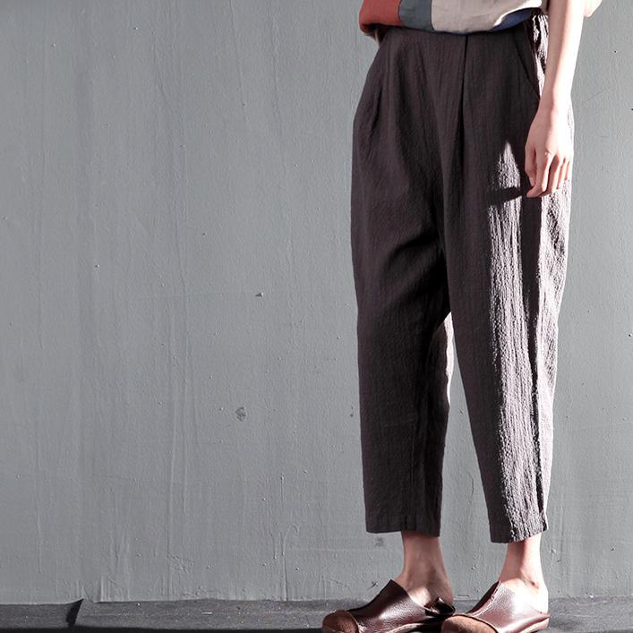Navy blue summer linen Capri pants casual Crop Pants Cropped Trousers - Omychic