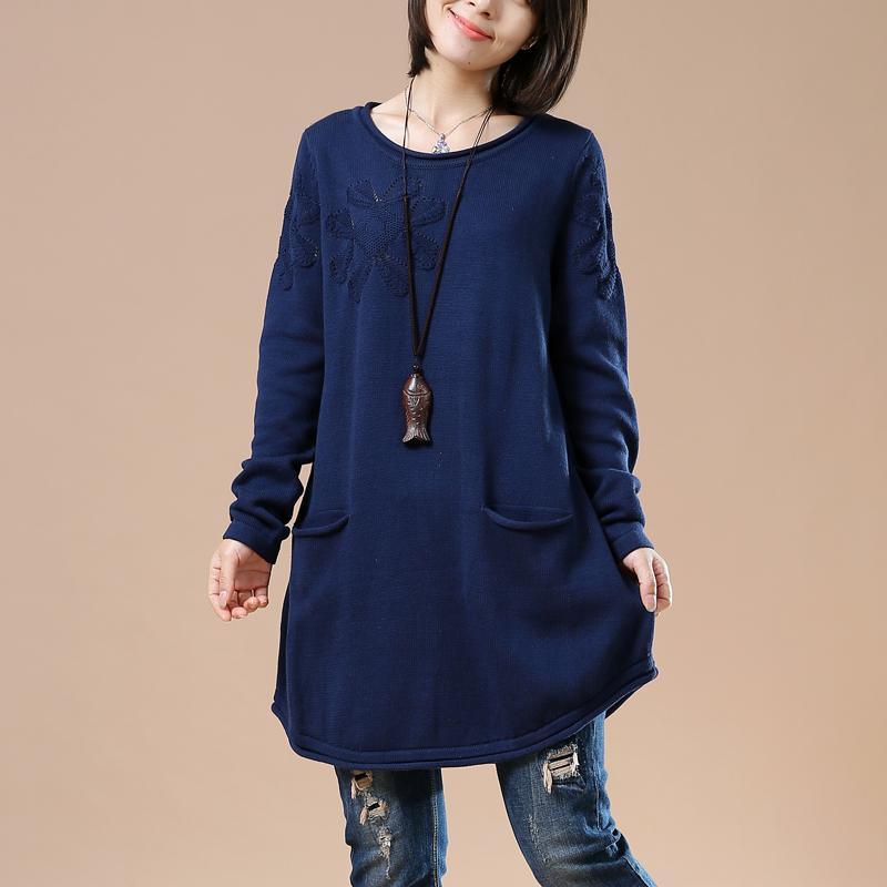 Navy cute plus size sweaters women knit dresses - Omychic