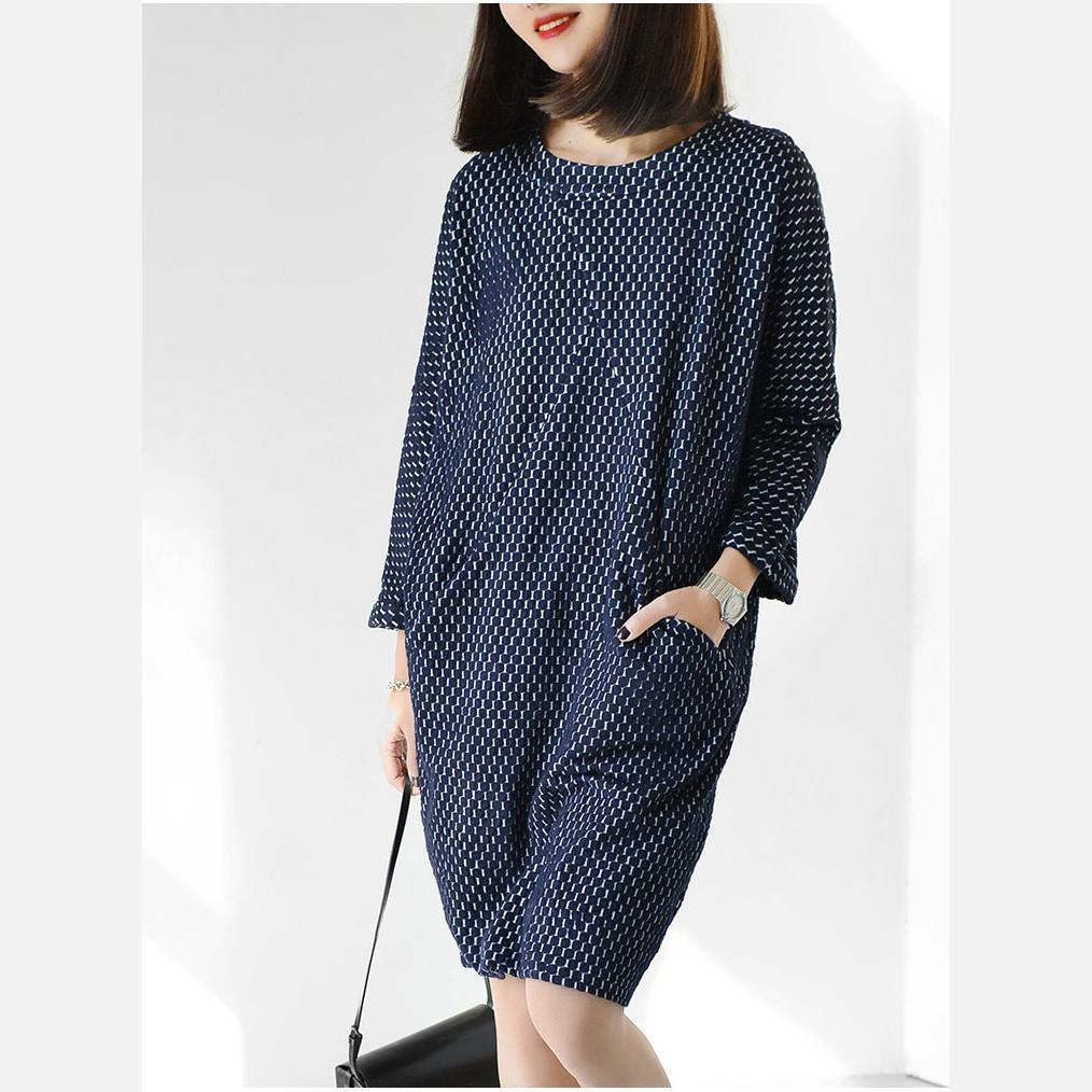 Navy dot cotton dresses plus size dress oversize shift dresses clothing - Omychic