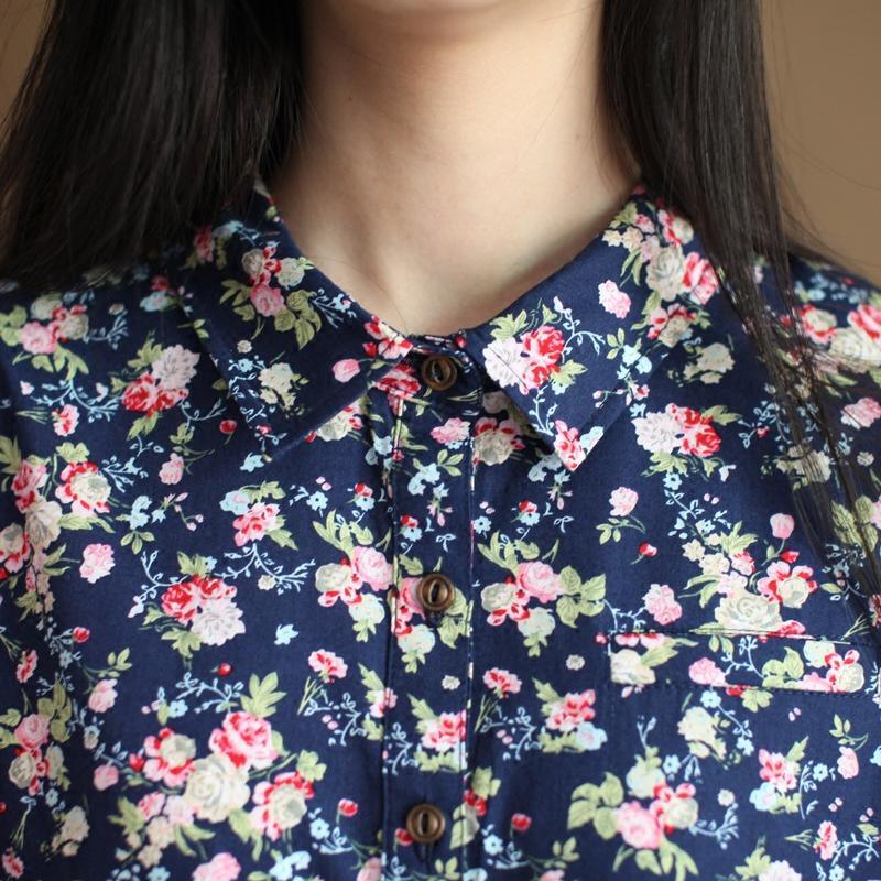 Navy floral cotton sundress half sleeve fit flare dresses - Omychic