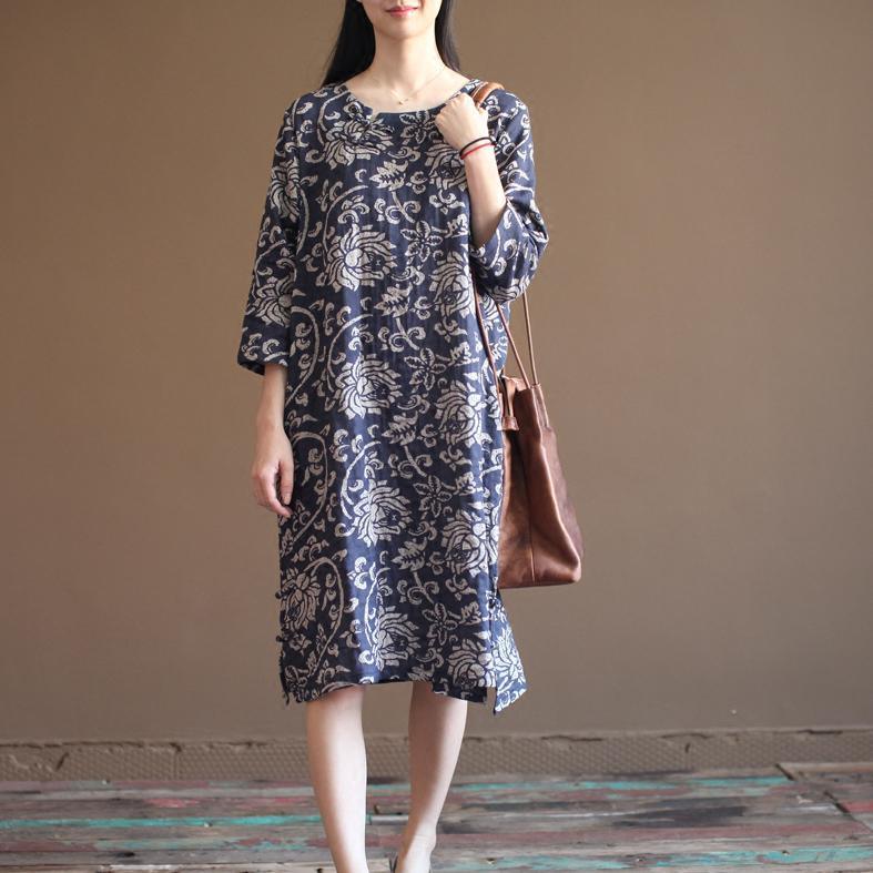 Navy floral cotton sundress plus size summer maxi dresses oversize caftan - Omychic