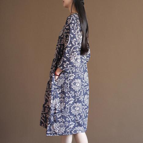 Navy floral cotton sundress plus size summer maxi dresses oversize caftan - Omychic