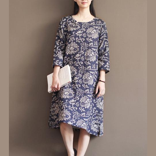 Navy floral cotton sundress plus size summer maxi dresses oversize caftan - Omychic