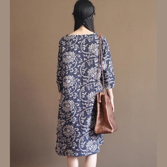 Navy floral cotton sundress plus size summer maxi dresses oversize caftan - Omychic