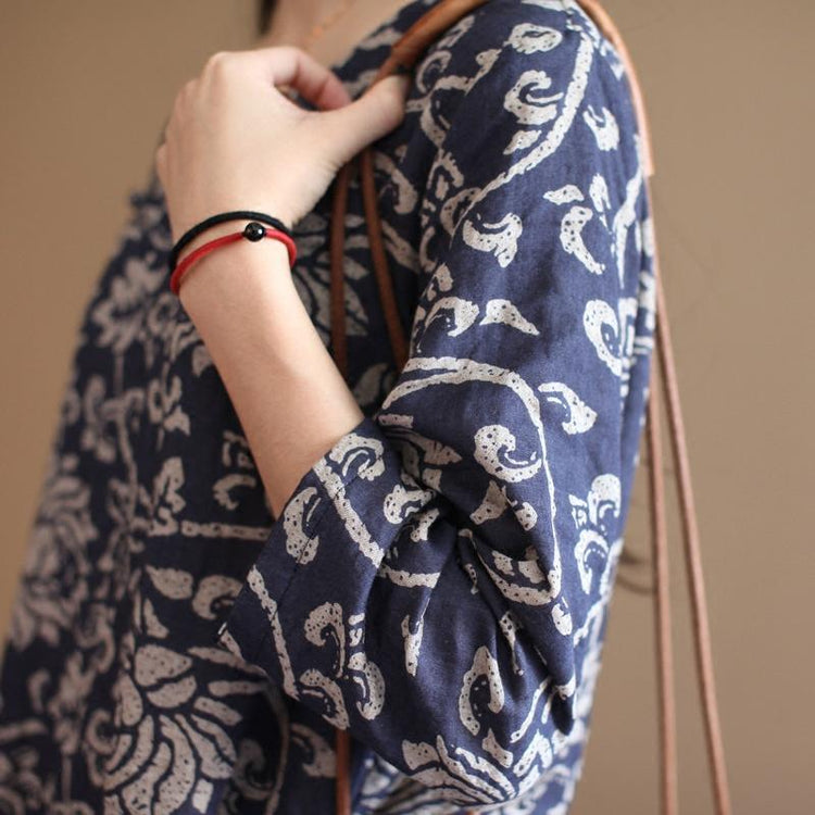 Navy floral cotton sundress plus size summer maxi dresses oversize caftan - Omychic