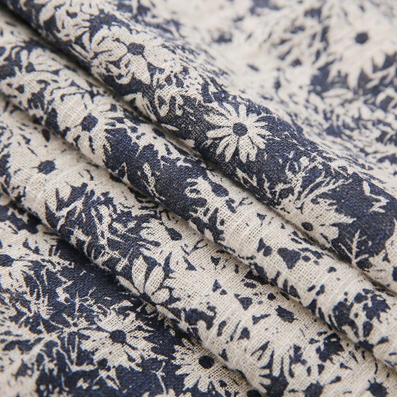 Navy Floral Linen Summer Maxi Dress Loose Long Sundress Casual Holiday Dresses ( Limited Stock) - Omychic