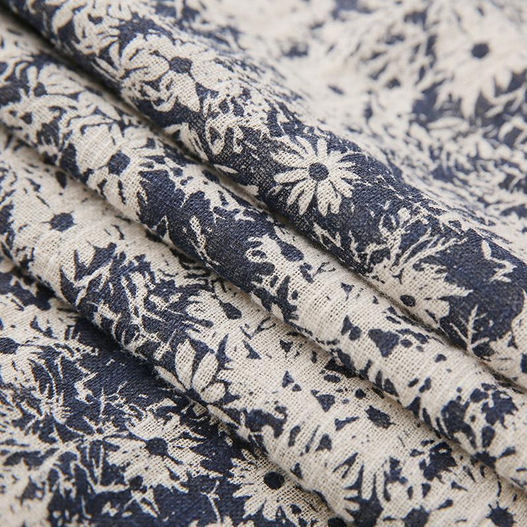 Navy Floral Linen Summer Maxi Dress Loose Long Sundress Casual Holiday Dresses ( Limited Stock) - Omychic