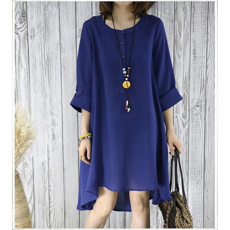 Navy flowy summer dress plus size sundresses women blouse top - Omychic
