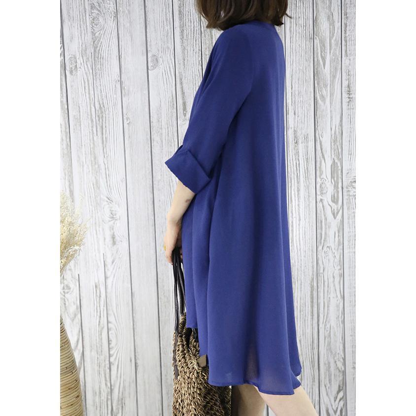 Navy flowy summer dress plus size sundresses women blouse top - Omychic
