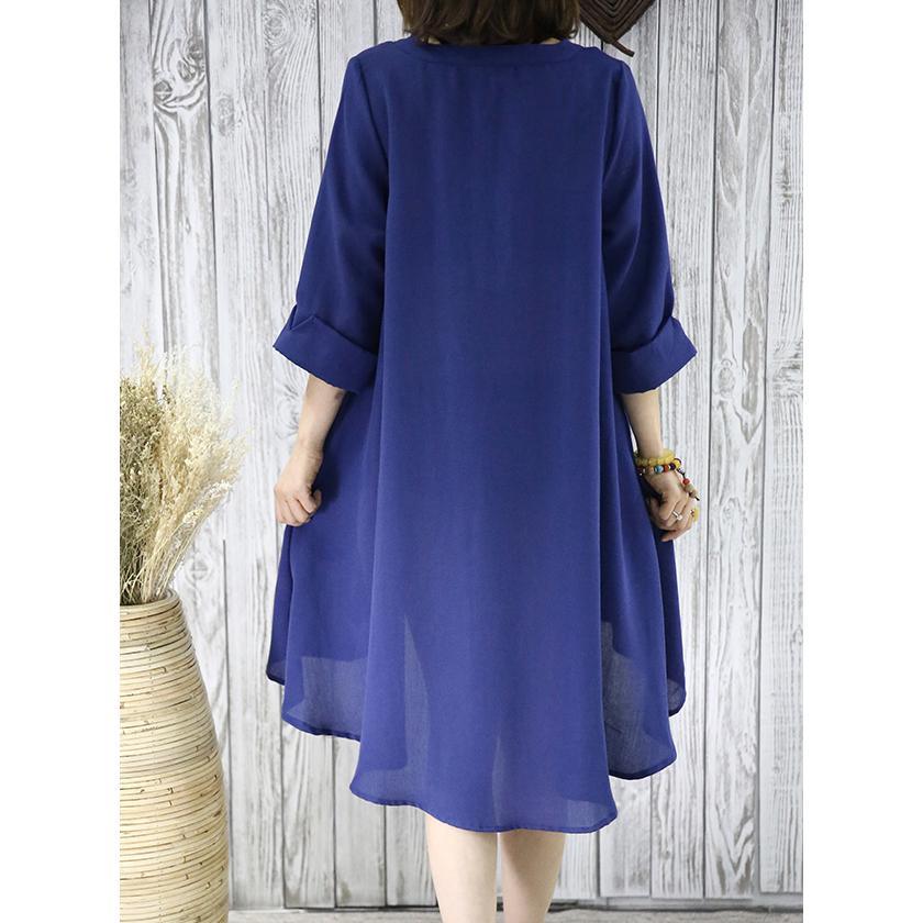 Navy flowy summer dress plus size sundresses women blouse top - Omychic