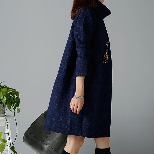 Navy knitted cotton winter dresses warm - Omychic