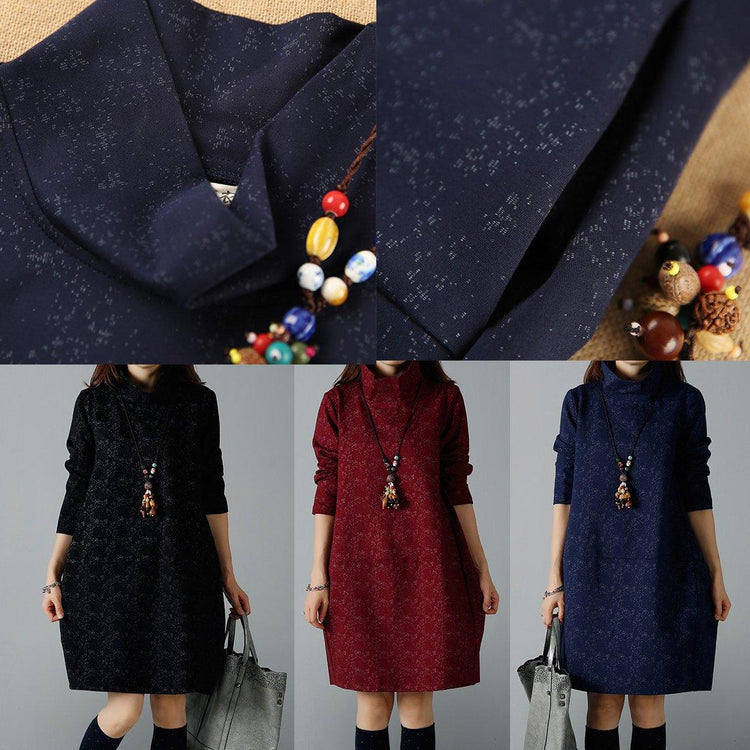 Navy knitted cotton winter dresses warm - Omychic