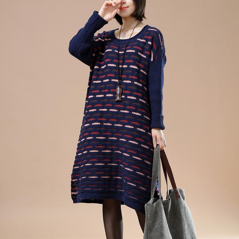 Navy knitted winter dress plus size sweaters the lake - Omychic