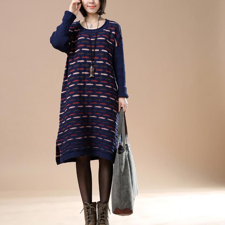 Navy knitted winter dress plus size sweaters the lake - Omychic