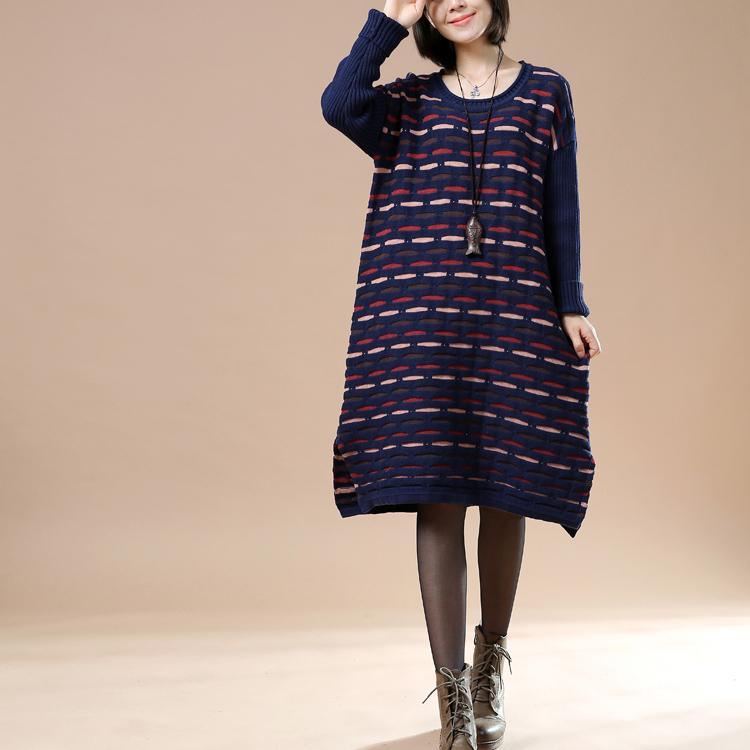 Navy knitted winter dress plus size sweaters the lake - Omychic