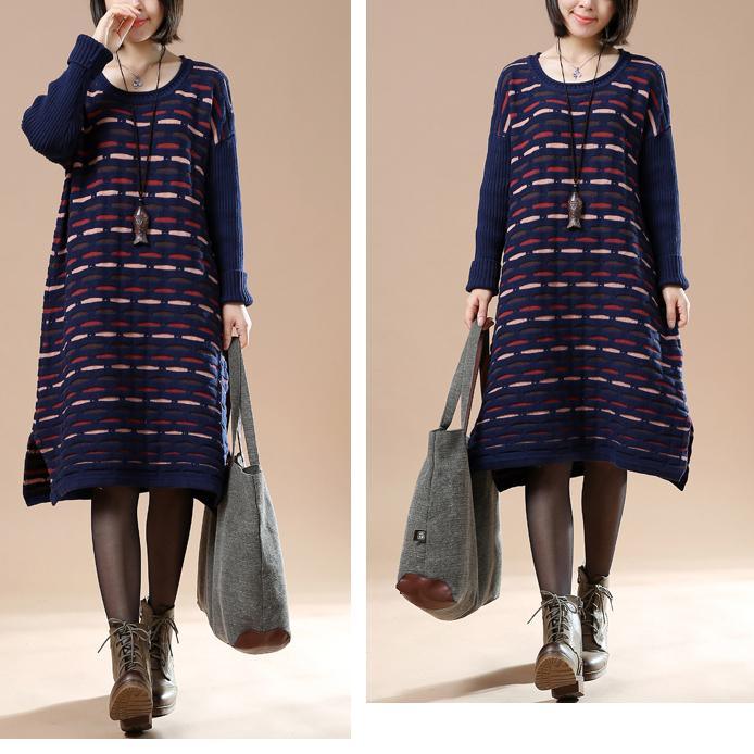 Navy knitted winter dress plus size sweaters the lake - Omychic