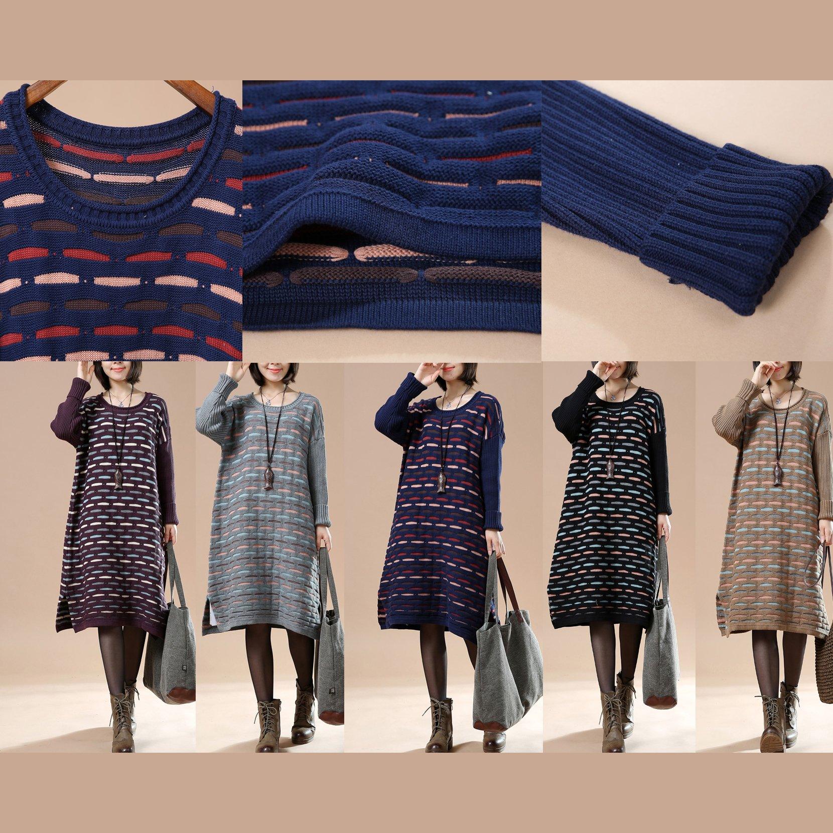 Navy knitted winter dress plus size sweaters the lake - Omychic