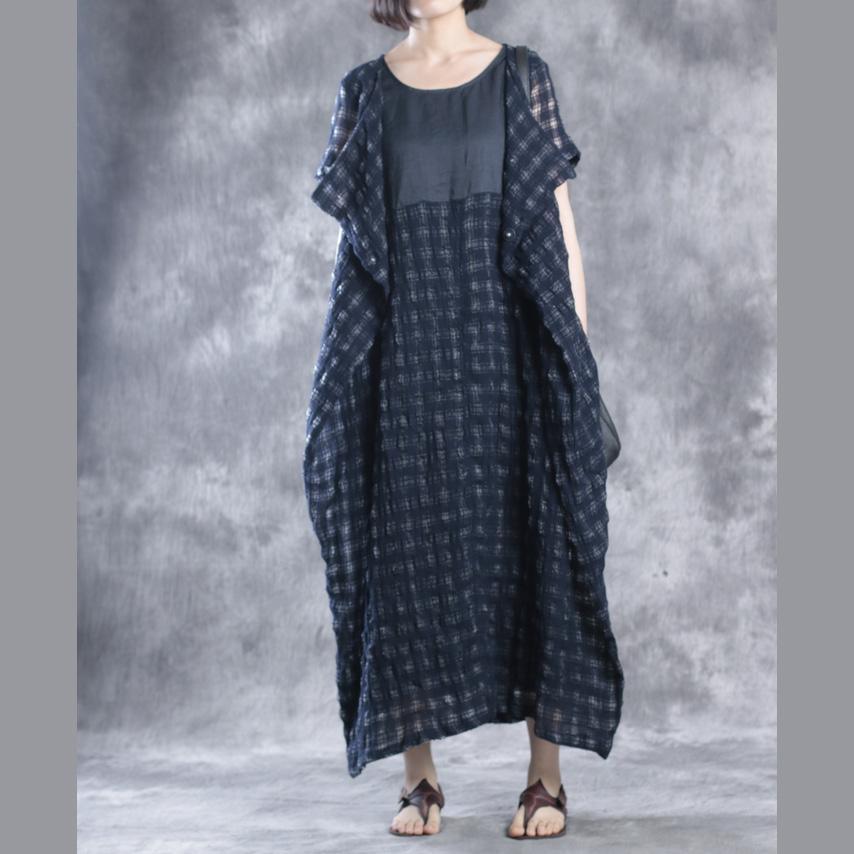 Navy linen dresses layered maxi dress summer caftans two pieces - Omychic