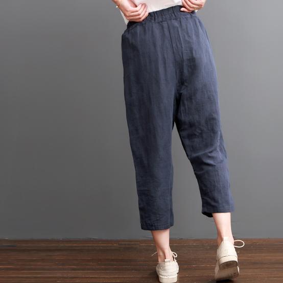 Navy linen pants crop trousers - Omychic