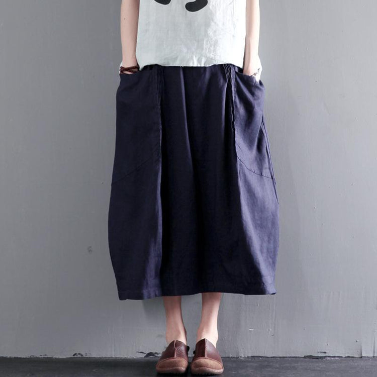 Navy linen skirt Summer causal skirts women plus size - Omychic