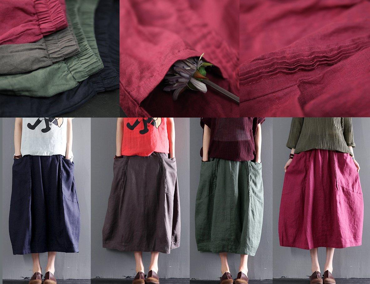 Navy linen skirt Summer causal skirts women plus size - Omychic