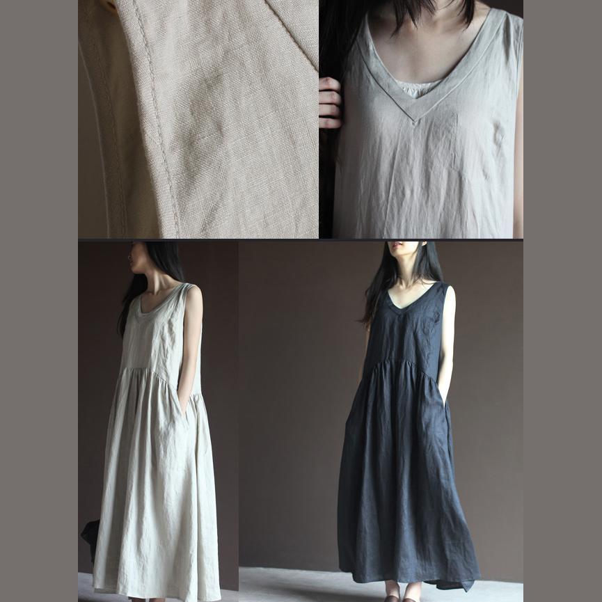 Navy linen dresss for summer maxi dresses sleeveless long sundress casual dresses - Omychic