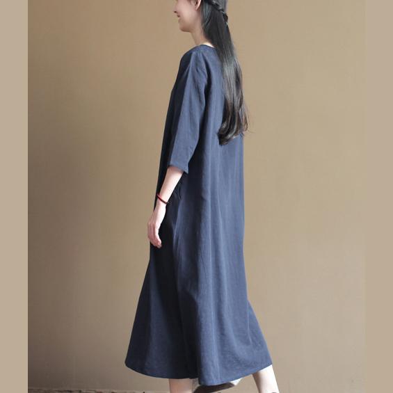 Navy linen sundress long causal summer maxi dress maternity clothing - Omychic