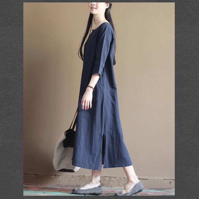Navy linen sundress long causal summer maxi dress maternity clothing - Omychic