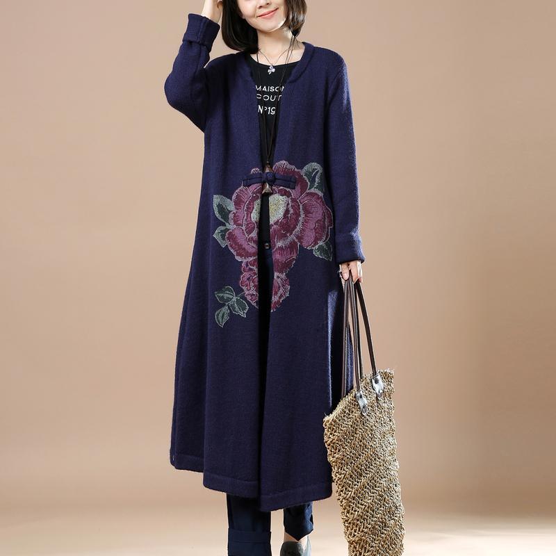 Navy long knit maxi coats woman - Omychic