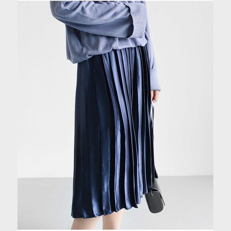 Navy maxi skirts causal pleated skirt Summer skirts ankle length - Omychic