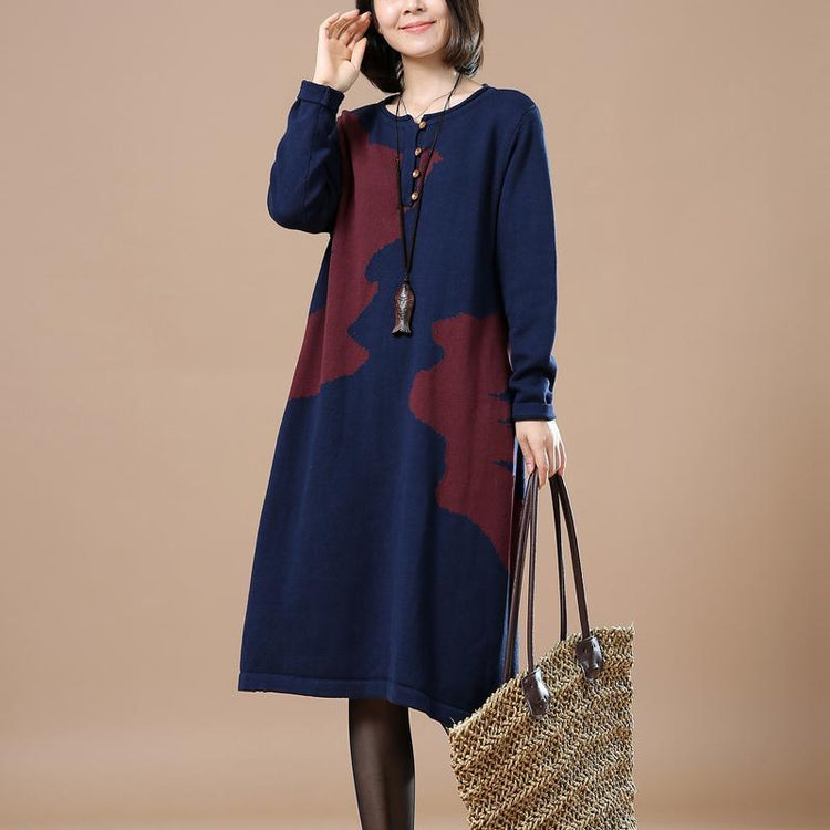 Navy plus size sweater dresses woman - Omychic