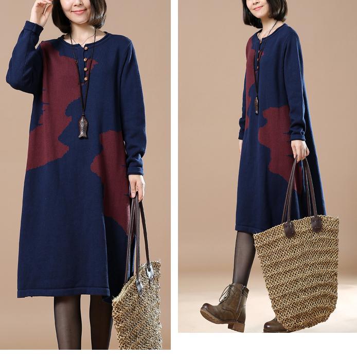 Navy plus size sweater dresses woman - Omychic