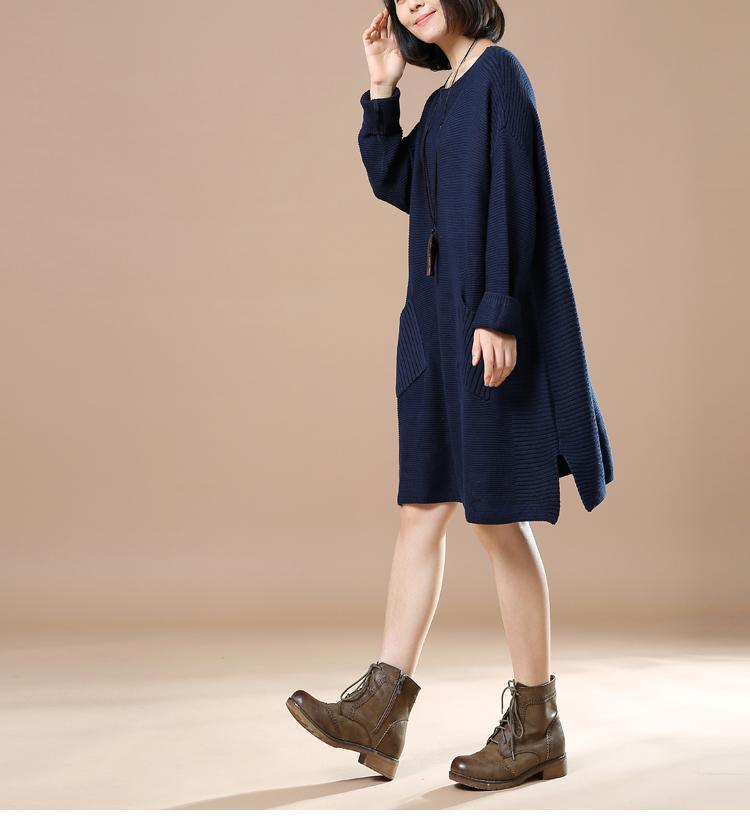 Navy plus size sweaters women winter knit dress - Omychic