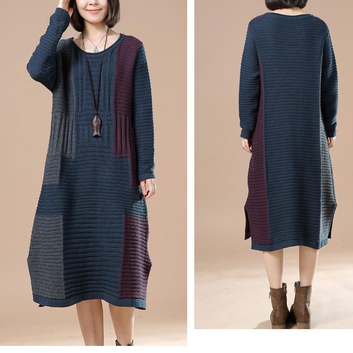 Navy plus size woman sweaters long knit dresses - Omychic