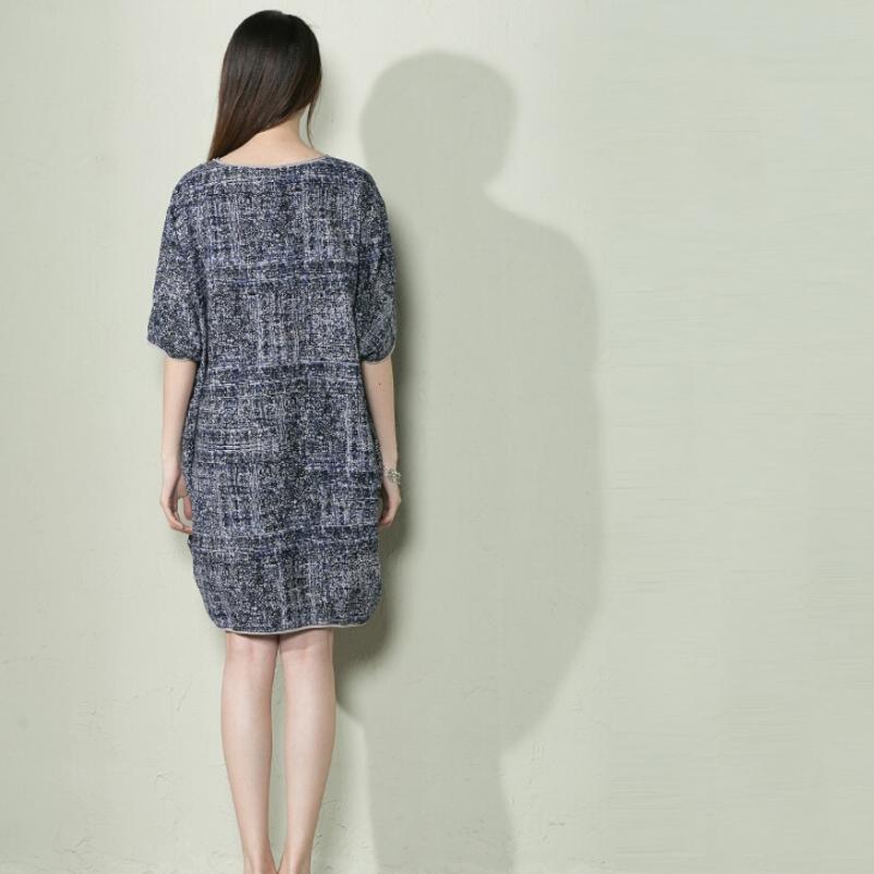 Navy print baggy holiday sundress linen summer dresses oversize - Omychic