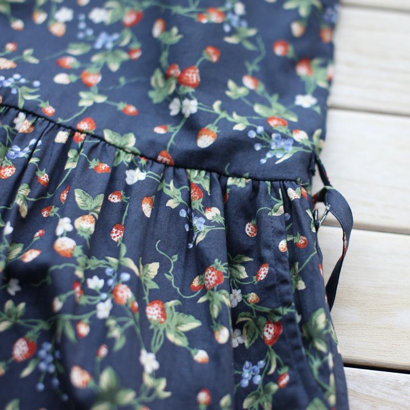 Navy strawberry print sundress cotton summer dresses fit flare dress - Omychic