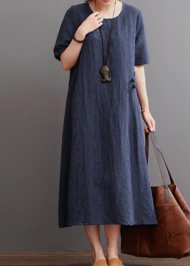 Navy summer linen dress plus size linen maxi dresses sundress - Omychic